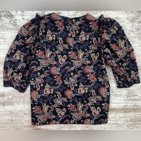 EUC Ba&sh Rym Top Black Ruffle Paisley Medium M 100% Cotton - Picture 9 of 10